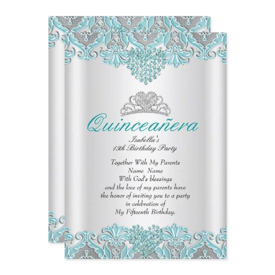 Quinceanera Party Teal Blue Hearts Lace Tiara 2