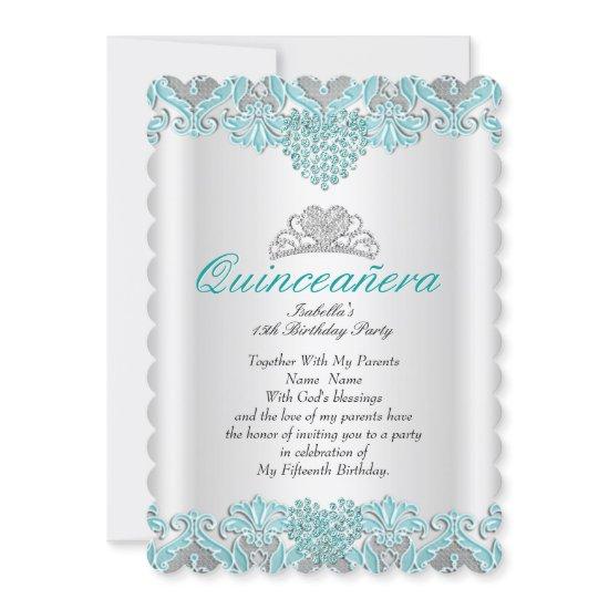 Quinceanera Party Teal Blue Hearts Lace Tiara 2