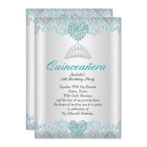 Quinceanera Party Teal Blue Hearts Lace Tiara