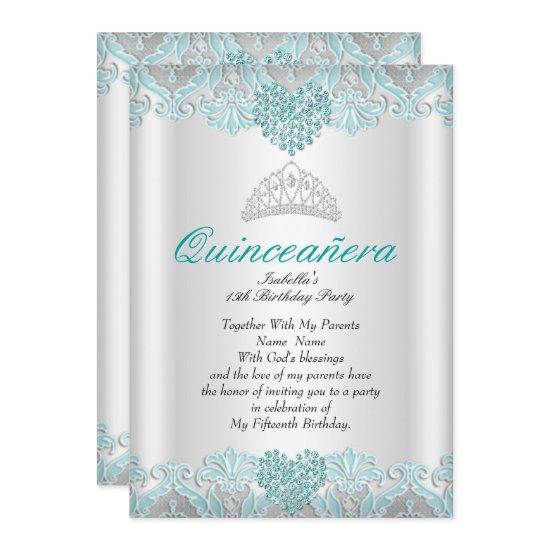 Quinceanera Party Teal Blue Hearts Lace Tiara
