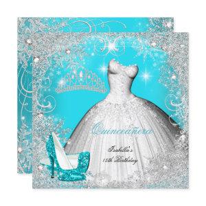 Quinceanera Party Teal Blue Silver Snowflakes 2