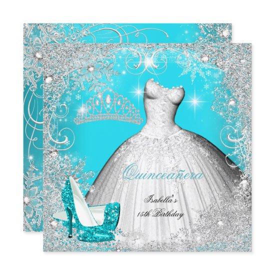 Quinceanera Party Teal Blue Silver Snowflakes 2