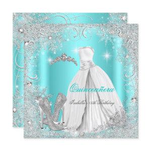 Quinceanera Party Teal Blue Silver Snowflakes