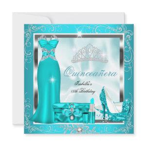 Quinceanera Party Teal Blue Silver Snowflakes S4