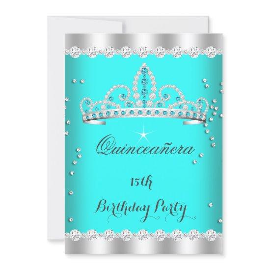 Quinceanera Party Teal Blue Tiara Diamonds