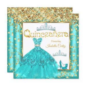 Quinceañera Party Teal Dress High Heels Gold