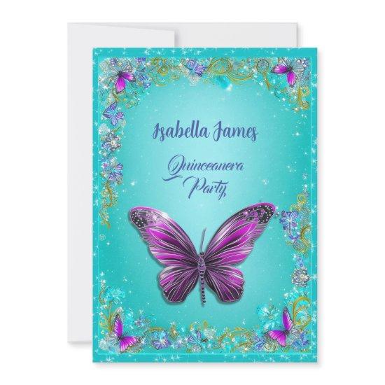Quinceañera party turquaz magenta Butterflies chic