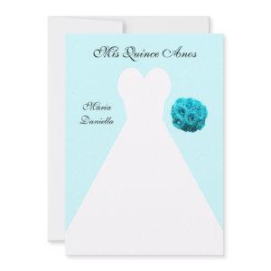 Quinceanera Party White Gown on Blue Background