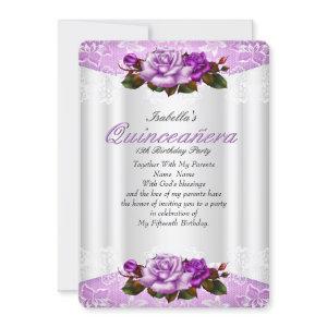 Quinceanera Party White Purple Pink Roses Lace