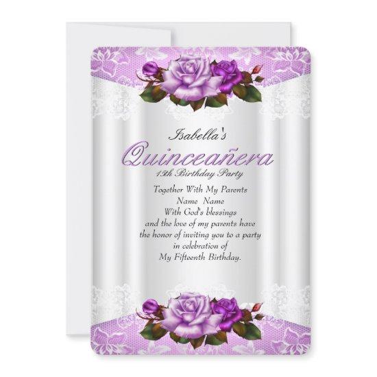 Quinceanera Party White Purple Pink Roses Lace