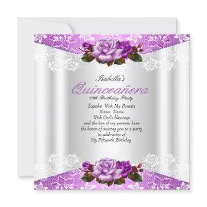 Quinceanera Party White Purple Pink Roses Lace