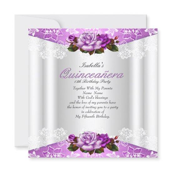 Quinceanera Party White Purple Pink Roses Lace