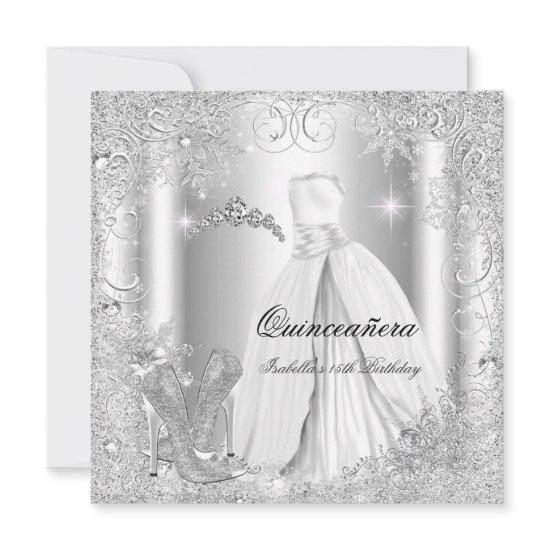 Quinceanera Party White Silver Winter Snowflakes