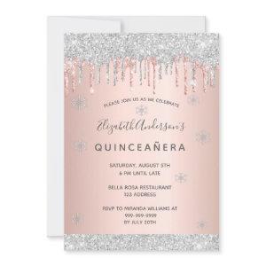 Quinceanera party winter silver glitter pink snow