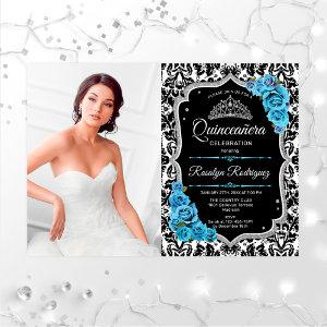 Quinceanera Party With Photo - Aqua Blue Silver