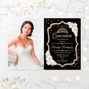 Quinceanera Party With Photo - Black Gold White