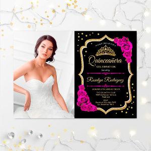 Quinceanera Party With Photo - Black Pink Gold