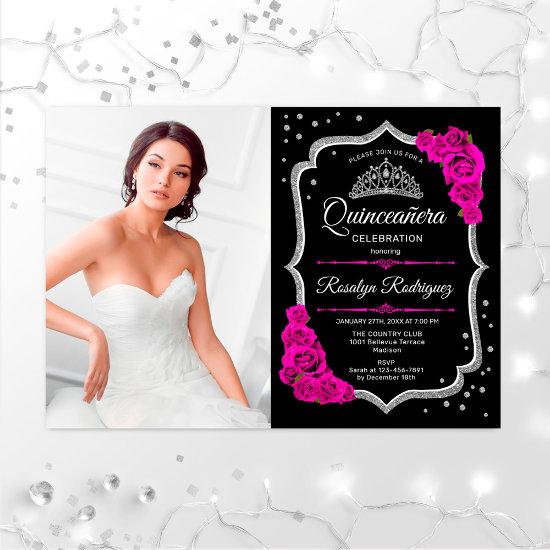 Quinceanera Party With Photo - Black Pink Silver