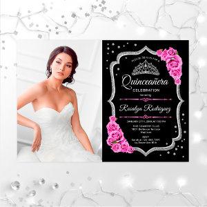 Quinceanera Party With Photo - Black Pink Silver