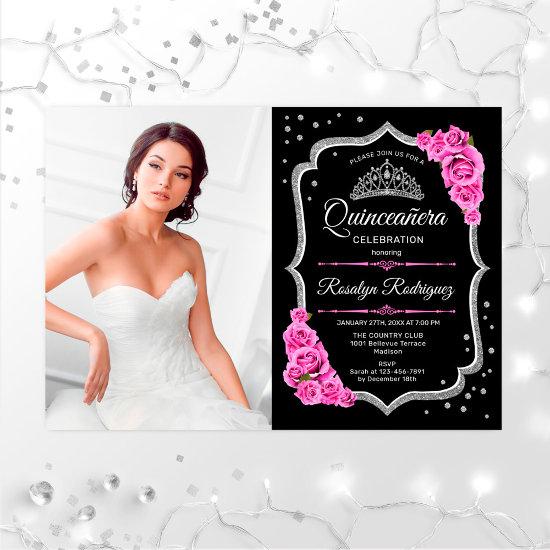 Quinceanera Party With Photo - Black Pink Silver