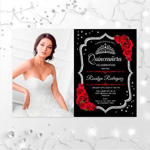 Quinceanera Party With Photo - Black Red Silver