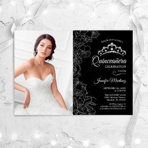 Quinceanera Party With Photo - Black White Floral