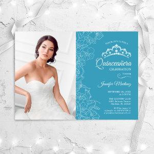 Quinceanera Party With Photo - Blue White Floral