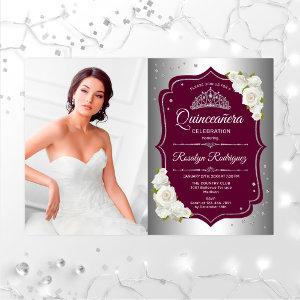 Quinceanera Party With Photo - Burgundy Silver