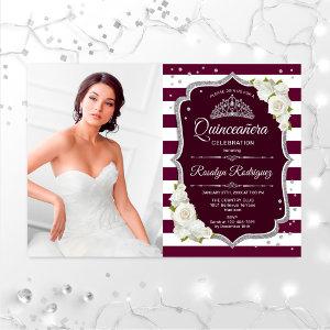 Quinceanera Party With Photo - Burgundy Silver
