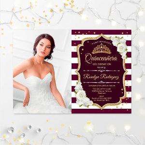 Quinceanera Party With Photo - Burgundy White Gold