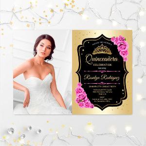 Quinceanera Party With Photo - Gold Black Pink