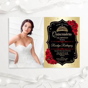 Quinceanera Party With Photo - Gold Black Red