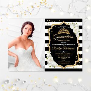 Quinceanera Party With Photo - Gold Black White