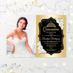 Quinceanera Party With Photo - Gold Black White