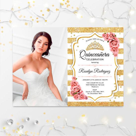 Quinceanera Party With Photo - Gold Blush Pink