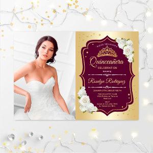 Quinceanera Party With Photo - Gold Burgundy
