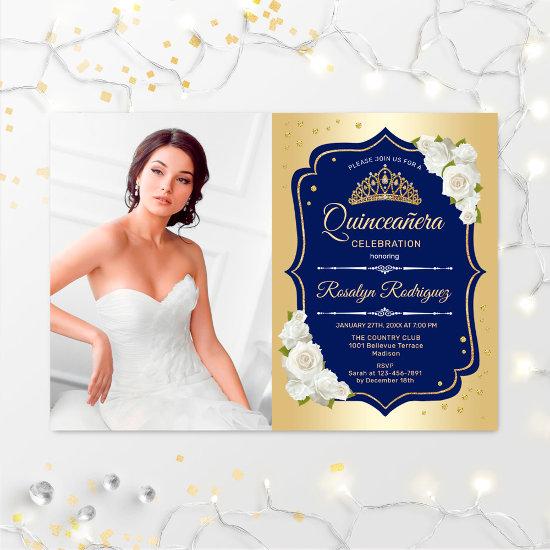 Quinceanera Party With Photo - Gold Navy