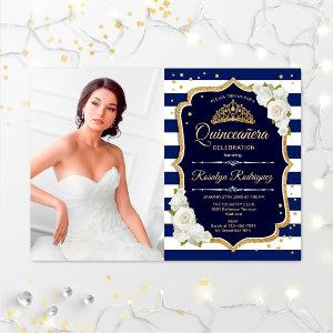 Quinceanera Party With Photo - Gold Navy White