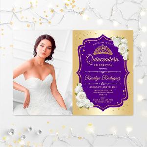 Quinceanera Party With Photo - Gold Purple