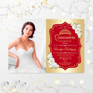 Quinceanera Party With Photo - Gold Red