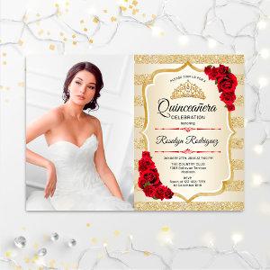 Quinceanera Party With Photo - Gold Stripes