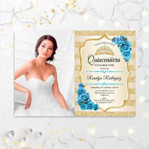 Quinceanera Party With Photo - Gold Turquoise Blue