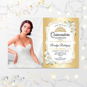 Quinceanera Party With Photo - Gold White