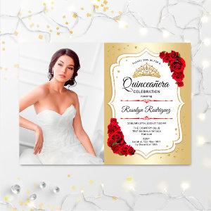 Quinceanera Party With Photo - Gold White Red