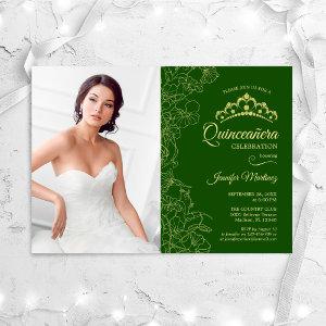 Quinceanera Party With Photo - Green Gold Floral