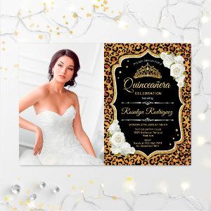 Quinceanera Party With Photo - Leopard Print Gold