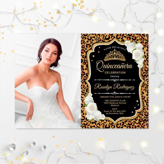 Quinceanera Party With Photo - Leopard Print Gold