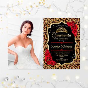Quinceanera Party With Photo - Leopard Print Red