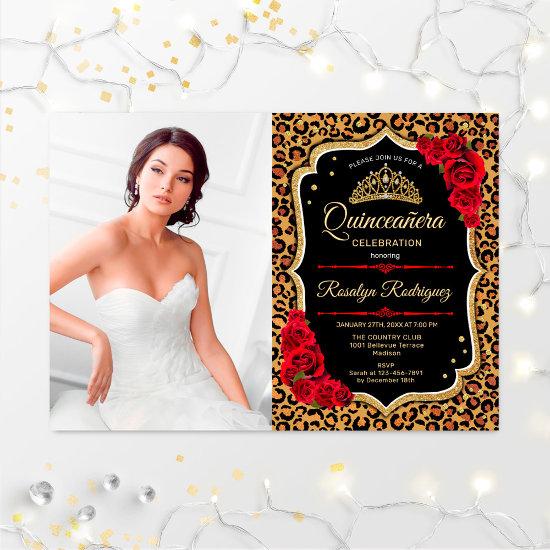 Quinceanera Party With Photo - Leopard Print Red