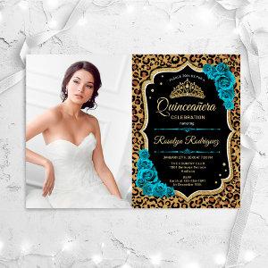 Quinceanera Party With Photo - Leopard Print Teal